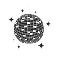 Disco ball or mirror ball icon with shining stars. Element of lighting design for dance floors and discos Royalty Free Stock Photo